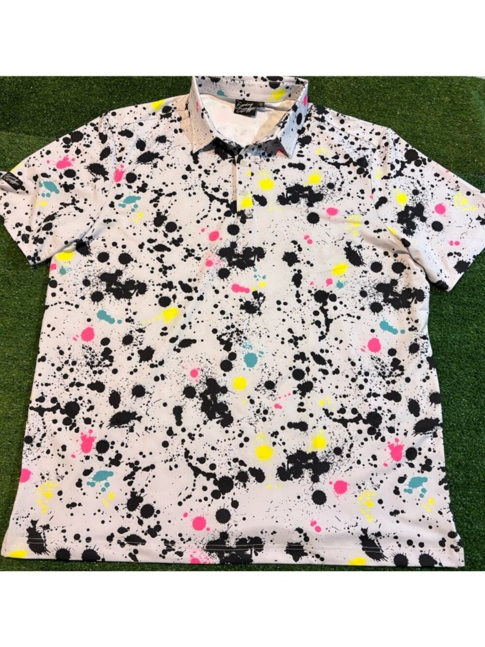 Sunday Swagger polo mens XL white paint splatter lightweight breathable golf